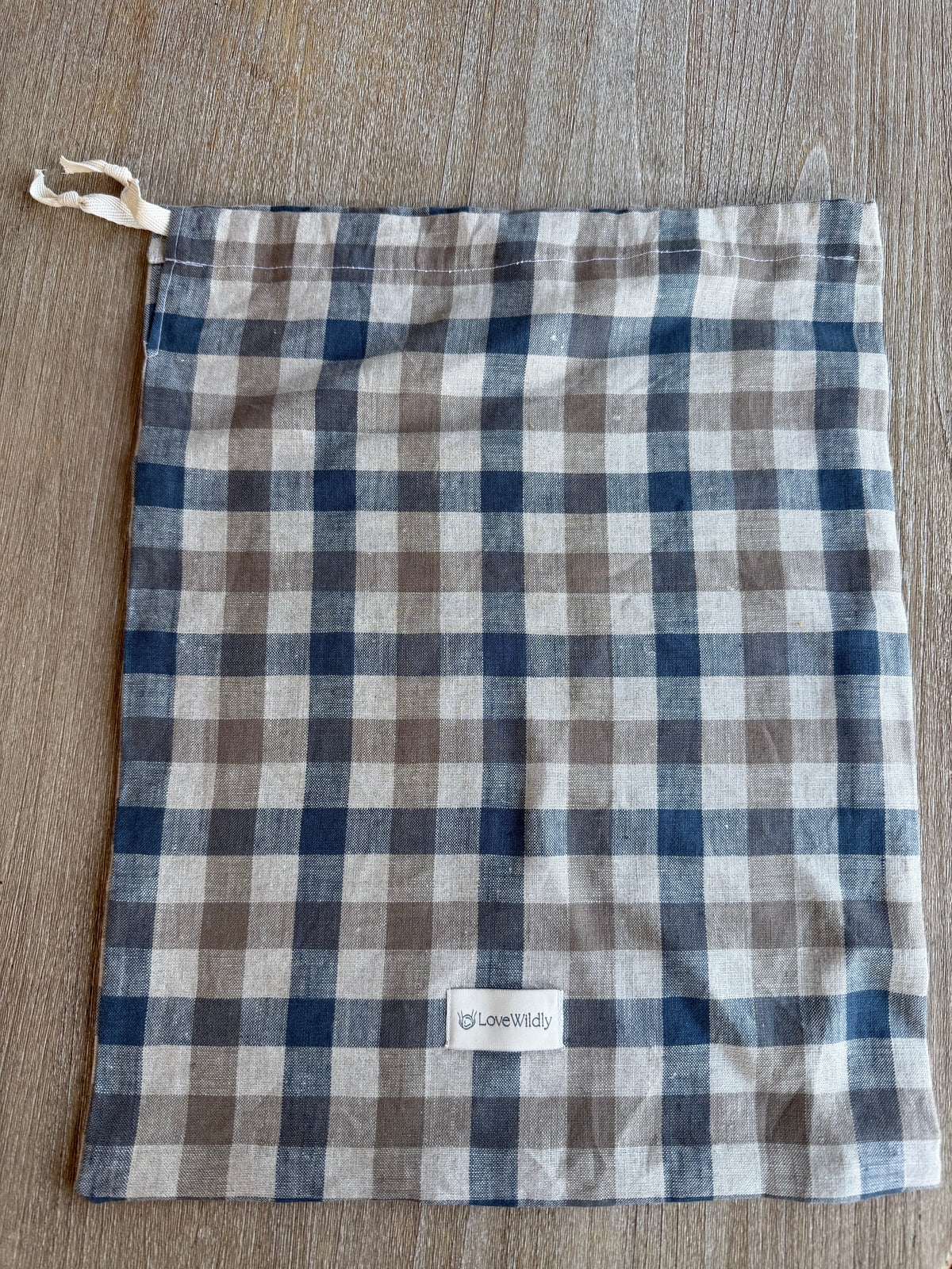The Harbor Check European Flax Linen Bread Bag