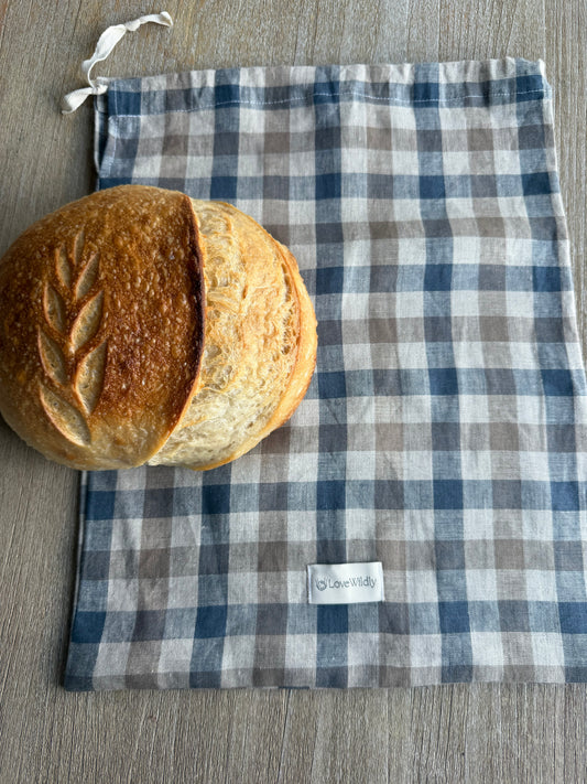 The Harbor Check European Flax Linen Bread Bag