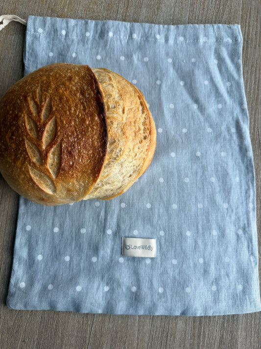 The Bluebell Dot European Flax Linen Bread Bag